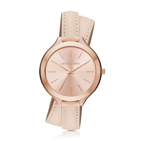 michael kors slim runway rose gold-tone and leather wrap watch|michael kors watch mk8507.